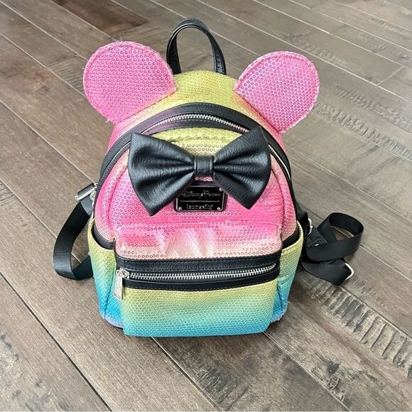 Disney Parks x Loungefly Collab Minnie Backpack Bag Sequins Rainbow Sparkles main image 12